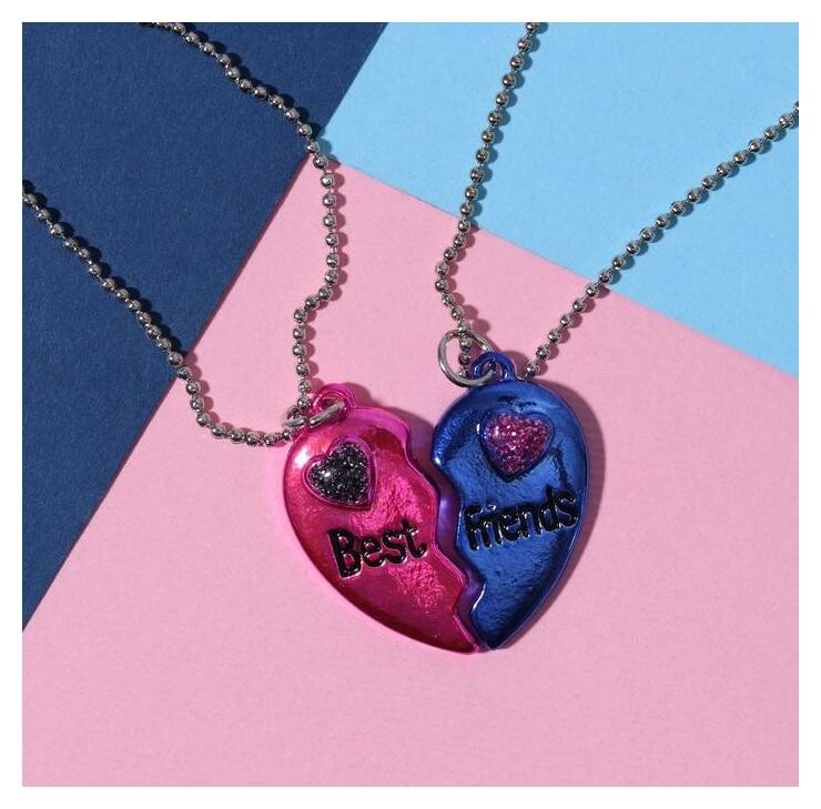 Кулоны "Неразлучники" яркие сердечки, цвет розово-синий в серебре, 45 см  Tell your story