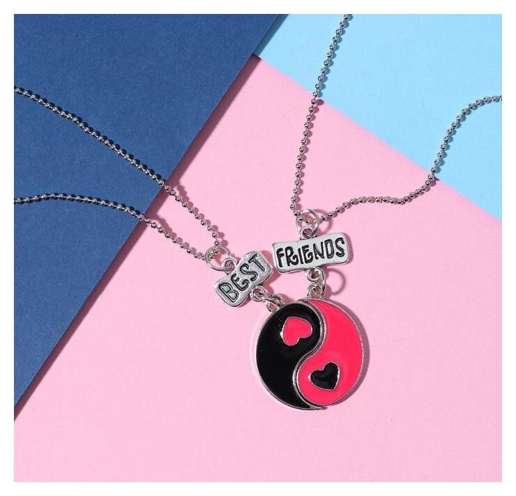 Кулоны "Неразлучники" инь-ян, цвет чёрно-красный в серебре, 45 см  Tell your story