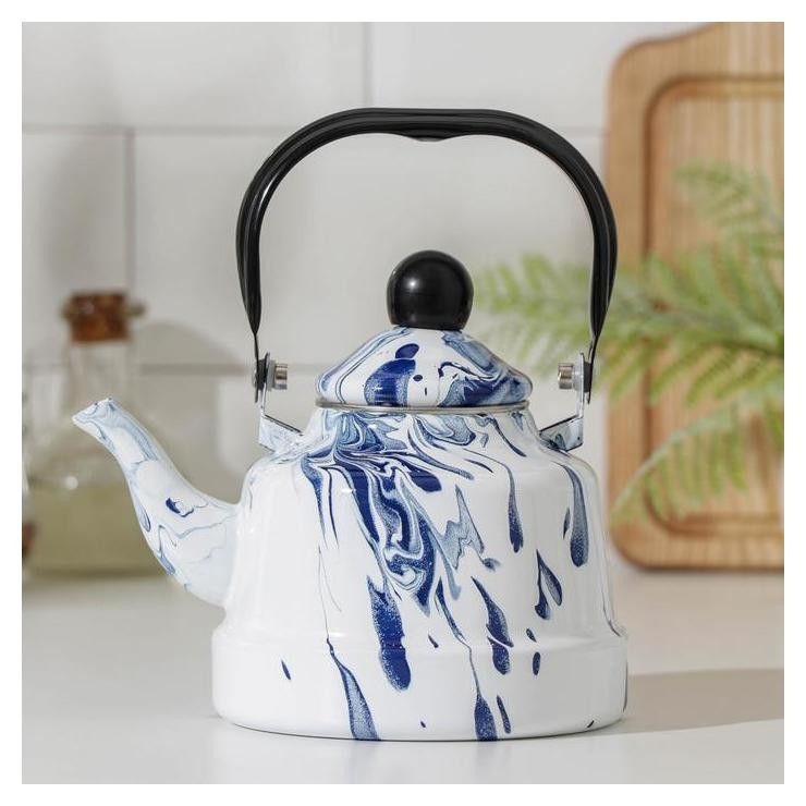 Чайник эмалированный «Элемент», 1,1 л, цвет белый, голубой