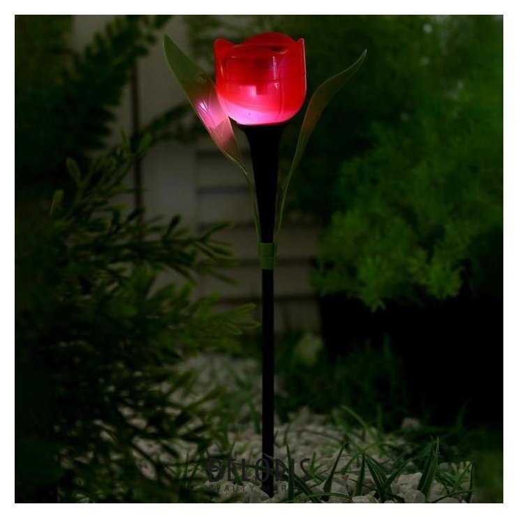 Фонарь садовый на солнечной батарее Тюльпан красный 30.5 см, D-5 см, 1 Led, пластик LuazON Home