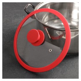 Крышка для сковороды и кастрюли доляна стеклянная с силиконовым ободком и ручкой, D=22 см, цвет красный Доляна