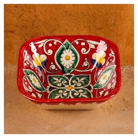 Салатница риштанская керамика, красная, 14см Шафран