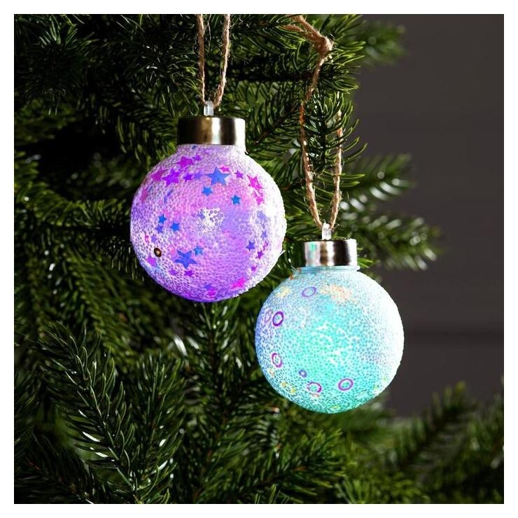 Набор елочных шаров "Снежный", D=6 см, 1led, 2 шт, от батареек, RGB  LuazON Home