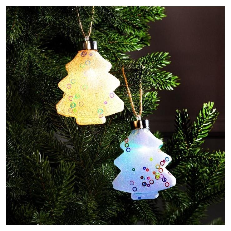 

Набор елочных шаров "Елочки блестящие", 2 шт, 1led, т/белый, RGB