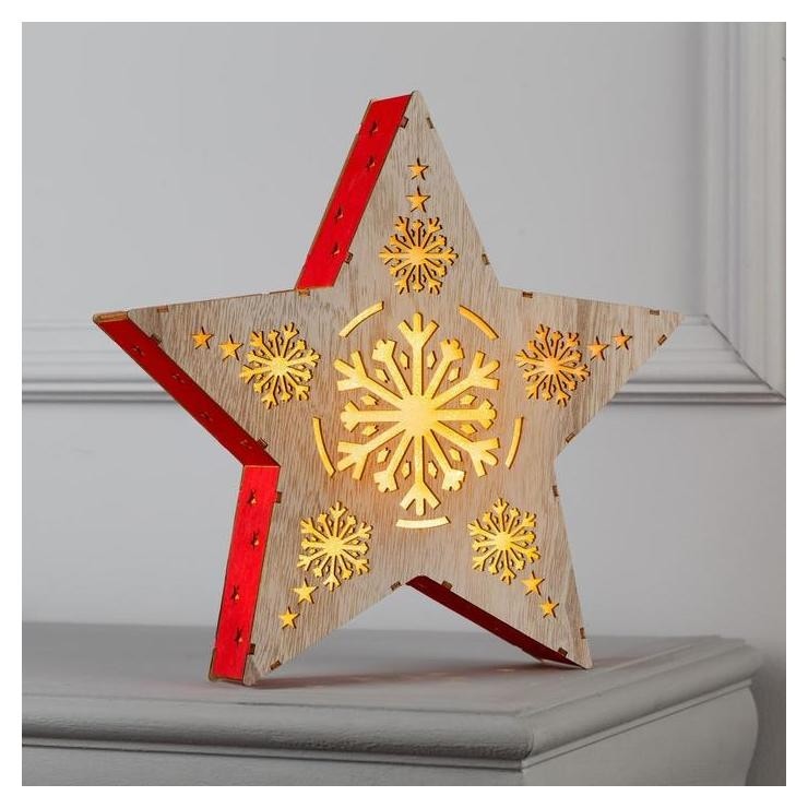 

Фигура световая "Звезда и снежинки", 30х30х5, ааа*2, 6led, тёплое белое