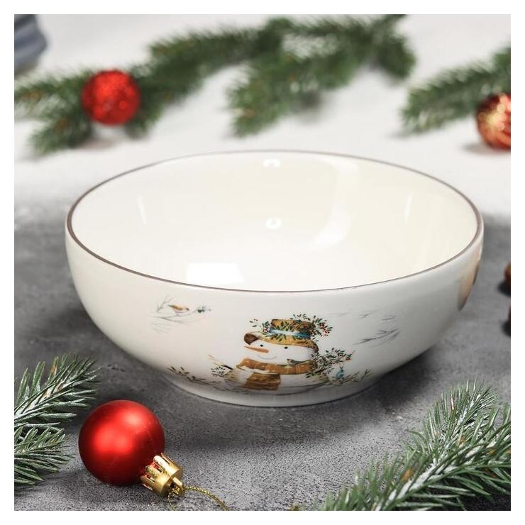 Салатник доляна «Рождественский снеговик», 580 мл, 15×6 см  Доляна