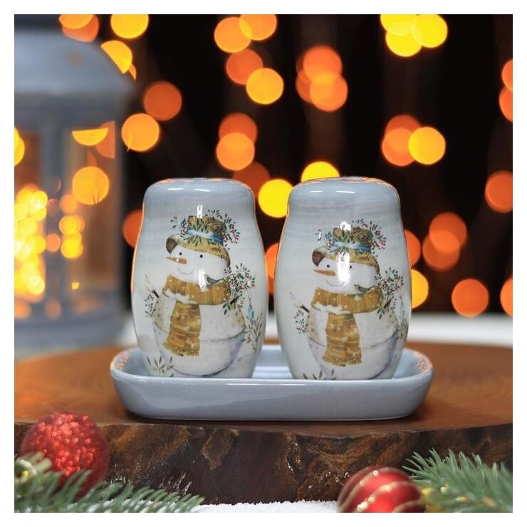 Набор для специй доляна 2 шт. «Рождественский снеговик», солонка, перечница, 130 мл 11,5×6,2×8,8 см  Доляна