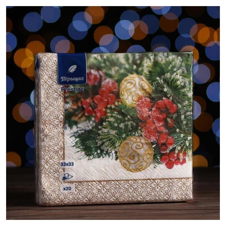 

Новогодние салфетки бумажные перышко Prestige 33х33 "Еловая свежесть" 3сл 20л.