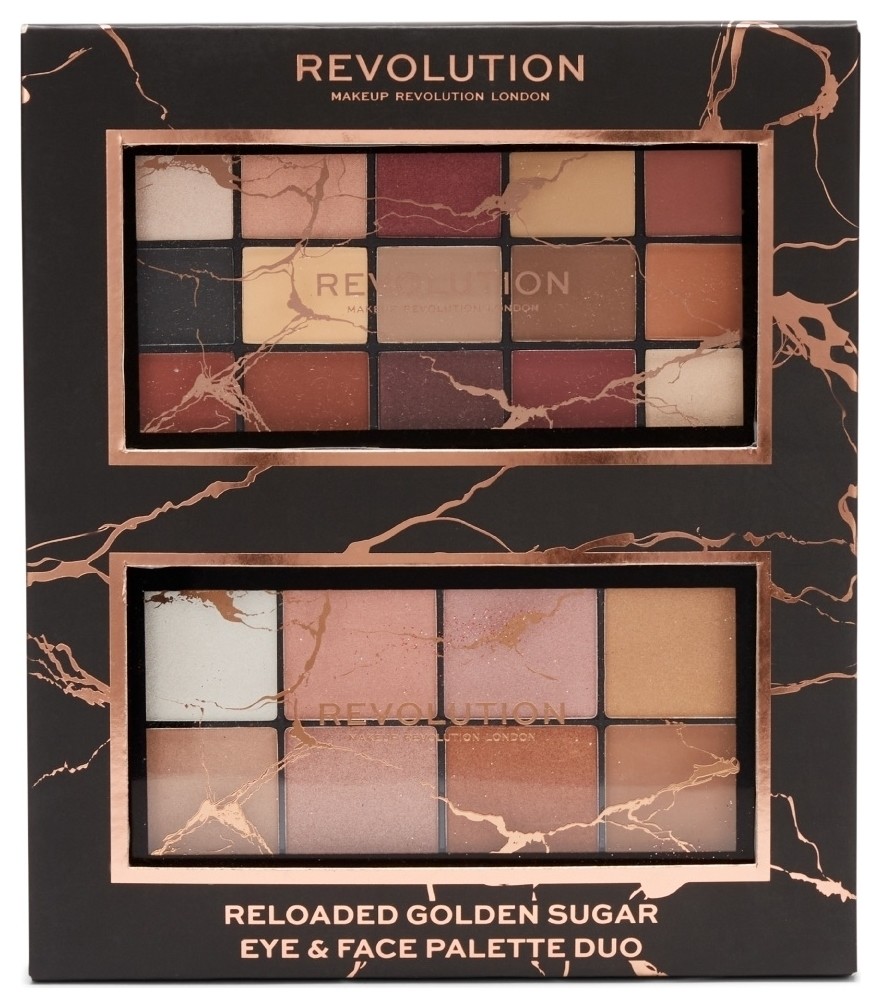 Набор: палетка для макияжа лица и палетка теней для век Reloaded Golden Sugar Eye & Face Palette Set  Makeup Revolution