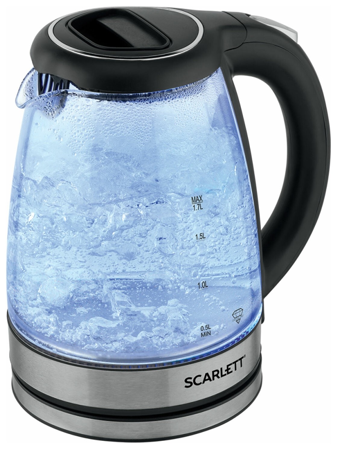 Чайник Scarlett Sc-ek27g72, 1,7 л, 2000 Вт, закрытый нагревательный элемент, стекло, черный