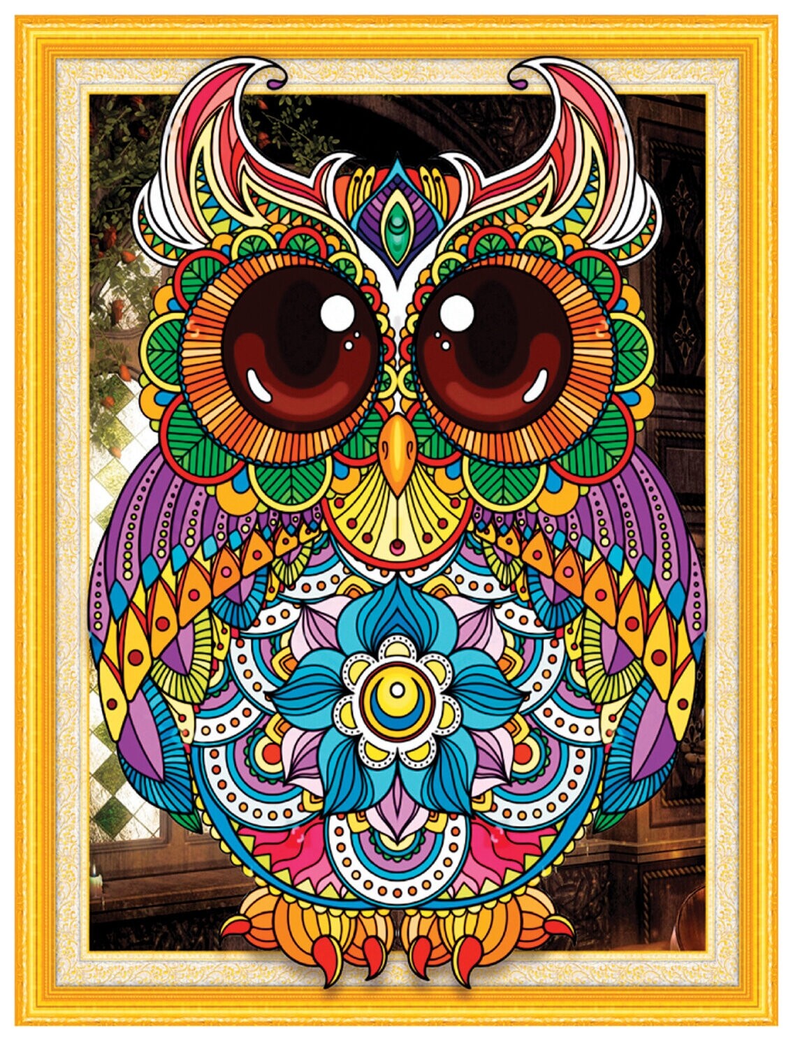 Картина стразами (Алмазная мозаика) сияющая 40х50 см, остров сокровищ "Яркая сова", без подрамника, 662449 Остров сокровищ