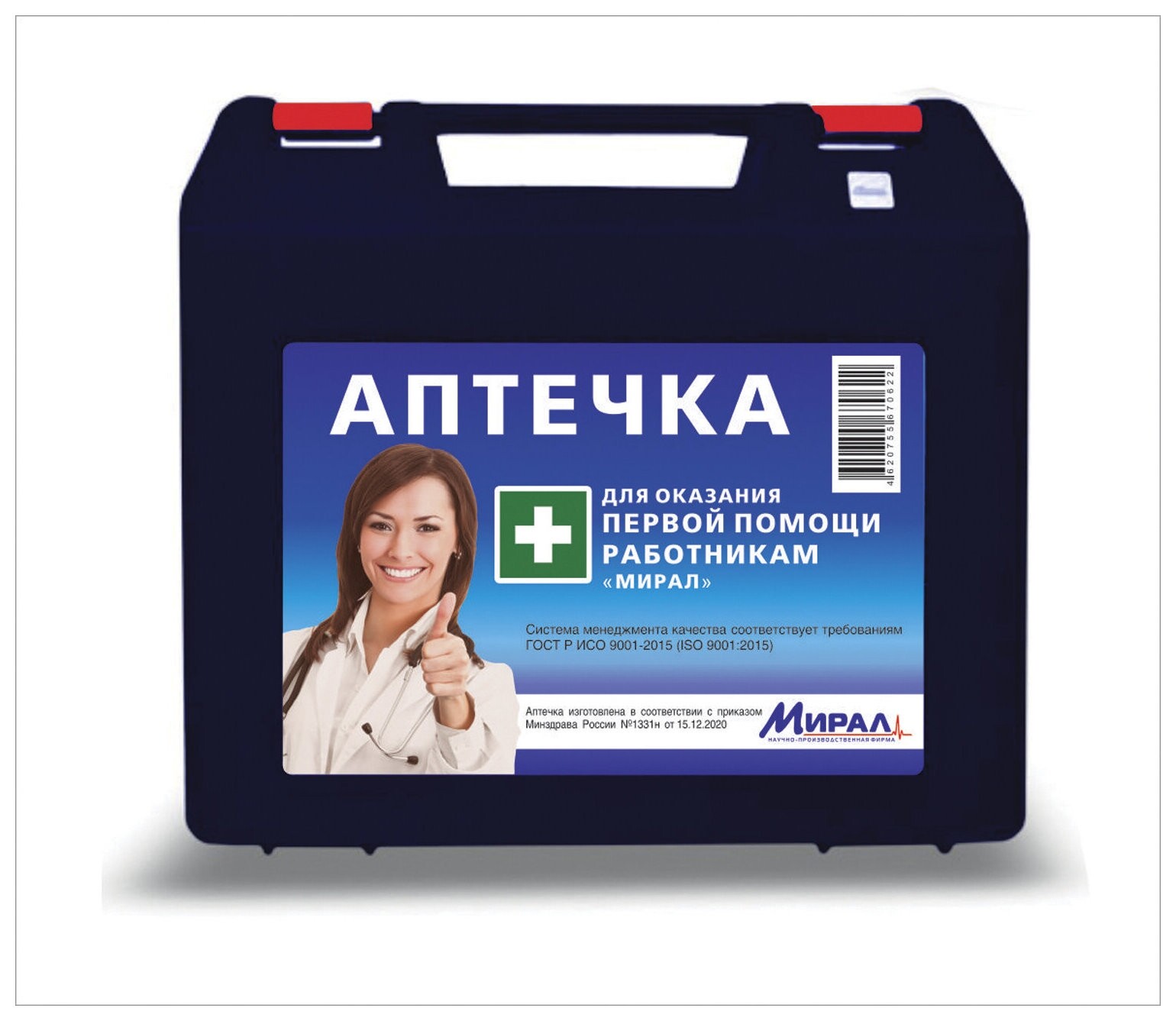 Аптечка первой помощи работникам, до 10 человек, переносной пластиковый футляр, состав по приказу №1331н, арпф  Мирал