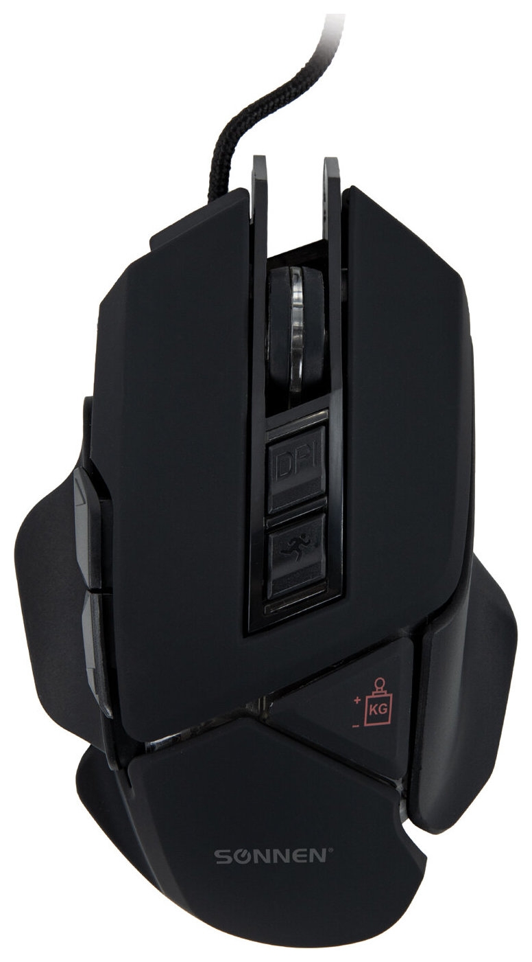 Мышь проводная игровая Sonnen Q10, 7 кнопок, программируемая, 6400 Dpi, Led-подсветка, черная, 513522