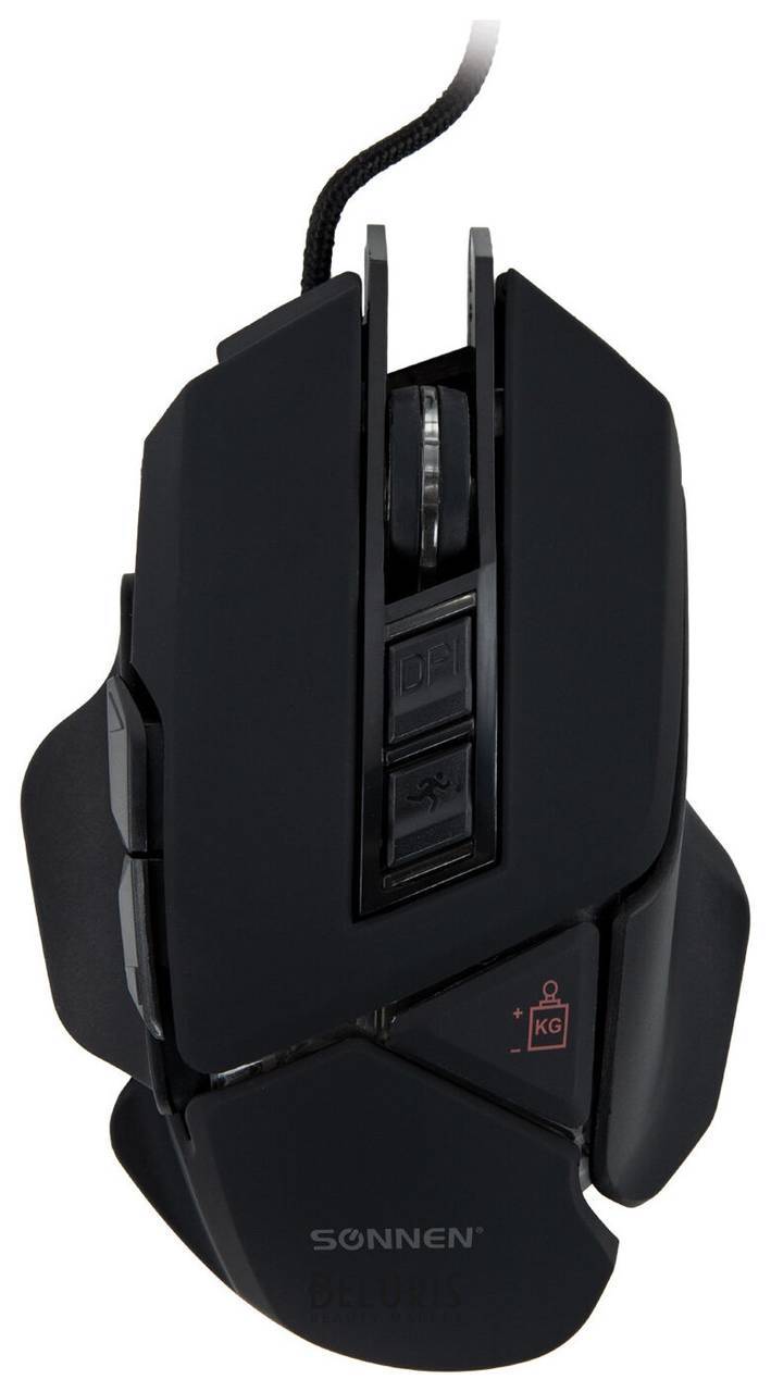 Мышь проводная игровая Sonnen Q10, 7 кнопок, программируемая, 6400 Dpi, Led-подсветка, черная, 513522 Sonnen