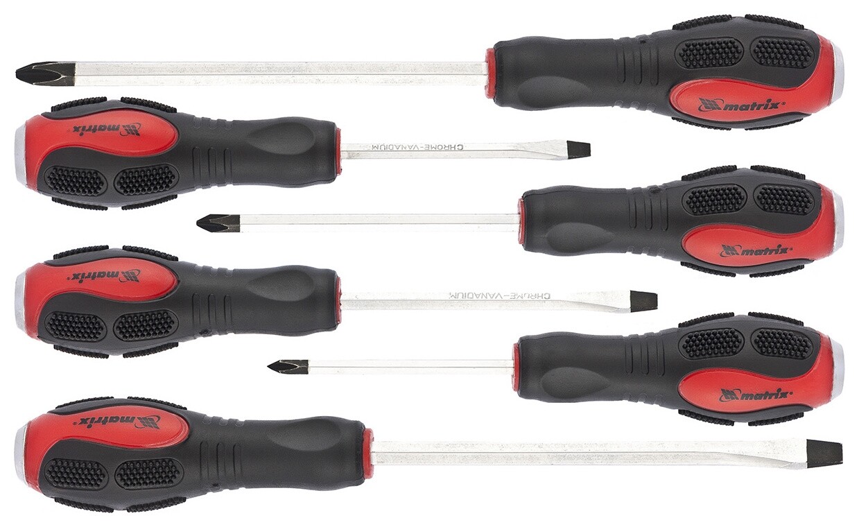 Набор ударных отверток 6 шт, PH1 х 75, PH2 х 100, PH3 х 150, SL5 х 75, SL6 х 100, SL8 х 150, CrV Matrix (Матрикс)