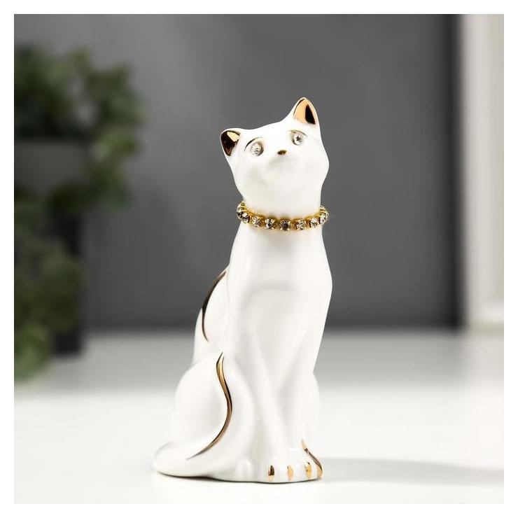 

Сувенир керамика "Белая кошечка с ожерельем" с золотом, стразы 9,5 см, Белый