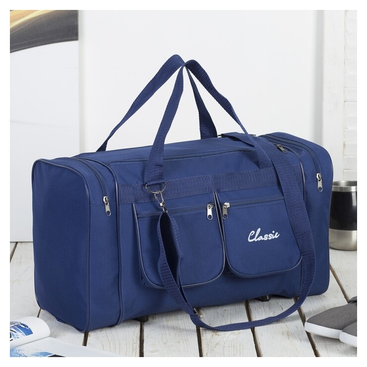 Сумка спортивная, отдел на молнии, 2 наружных кармана, длинный ремень, цвет синий  Amen