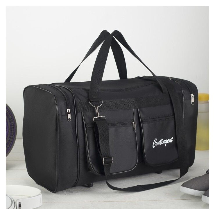 Сумка спортивная, отдел на молнии, 2 наружных кармана, длинный ремень, цвет чёрный  Amen