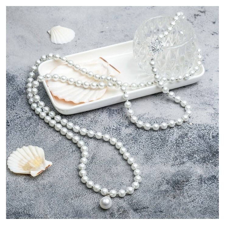 Бусы "Жемчужные" два элемента, цвет белый в серебре, 120 см  Queen Fair