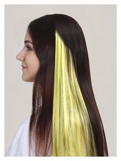 Локон накладной, прямой волос, на заколке, 50 см, 5 гр, цвет жёлтый 