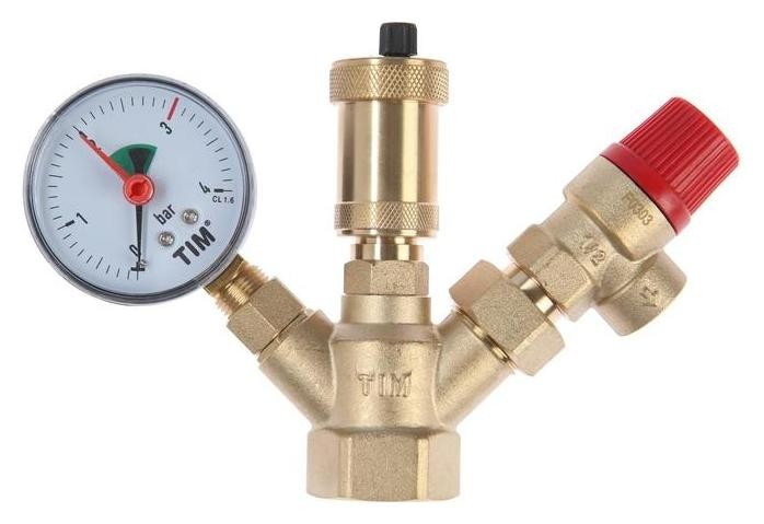 

Группа безопасности TIM мини Jh1024-3, для котлов отопления, 1", 3 бар