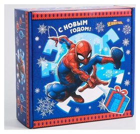Коробка подарочная складная "С новым годом", человек-паук, 24.5 × 24.5 × 9.5 см Marvel Comics