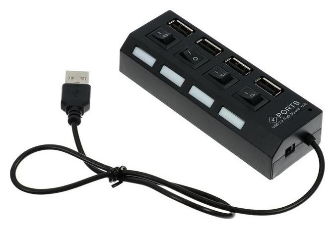 

Usb-разветвитель Luazon, 4 порта с индивидуальными выключателями, черный