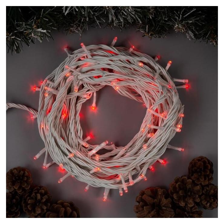 

Гирлянда "Нить" 10 м, Ip44, умс, белая нить, 100 Led, свечение красное, 220 В