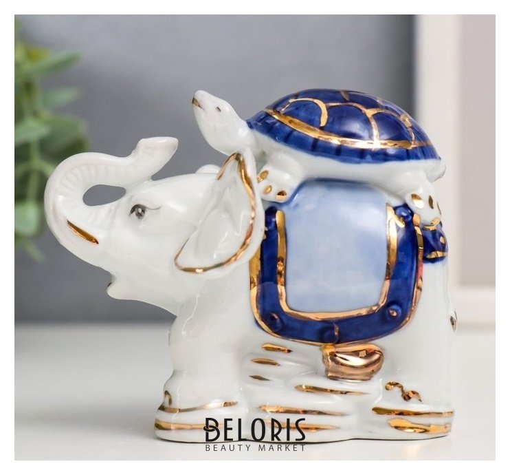 Нэцкэ керамика Слон с черепахой голубой H=9,5х10 см NNB