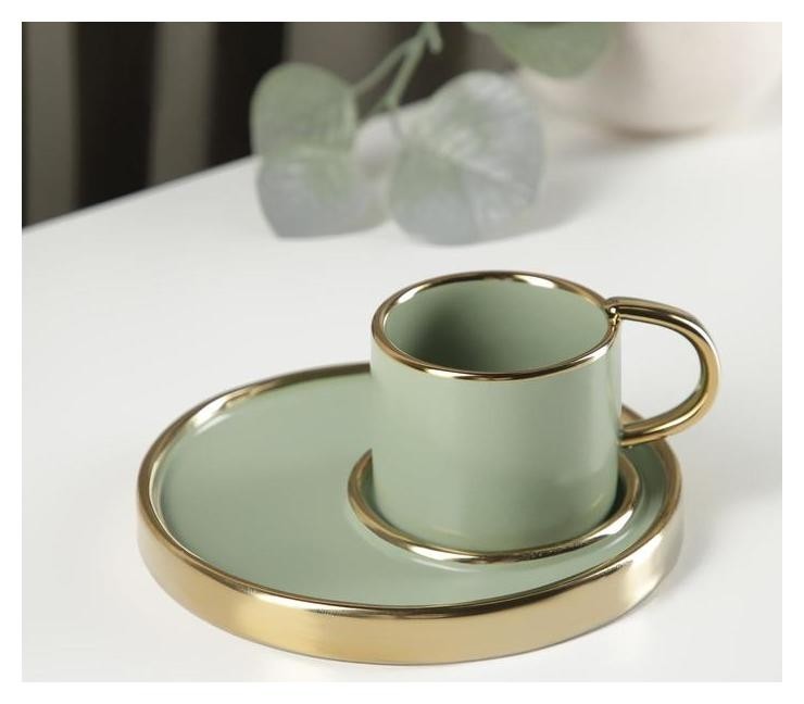 Кофейная пара «Акварель», чашка 90 мл, блюдце 13×1 см, цвет бледно-зелёный