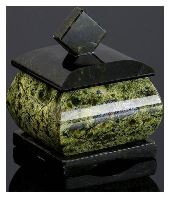 Шкатулка Малый ларчик, 5х5х6 см, натуральный камень змеевик NNB