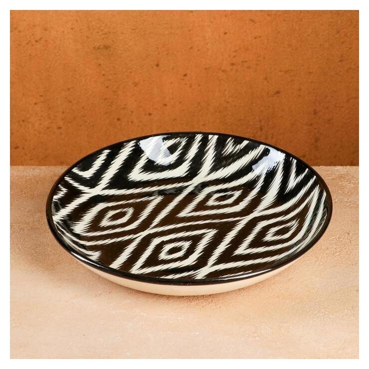 Ляган риштанская керамика атлас черный 25см  Шафран