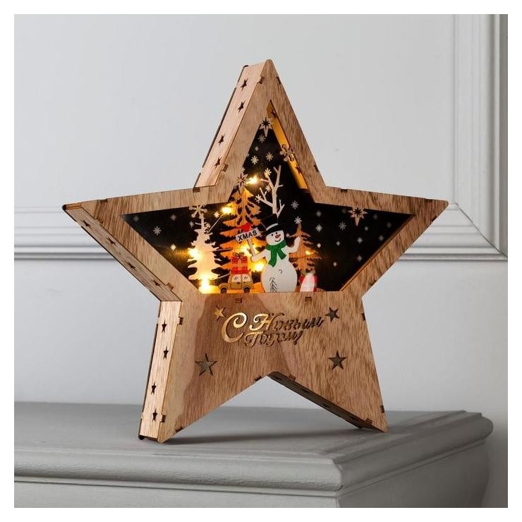 

Фигура световая "Звезда со снеговичком", 30х30х5, ааа*2, 6led, тёплое белое