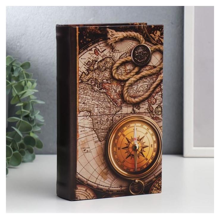 

Сейф-книга дерево, кожзам "Старые карты и золотой компас" 21х13х5 см