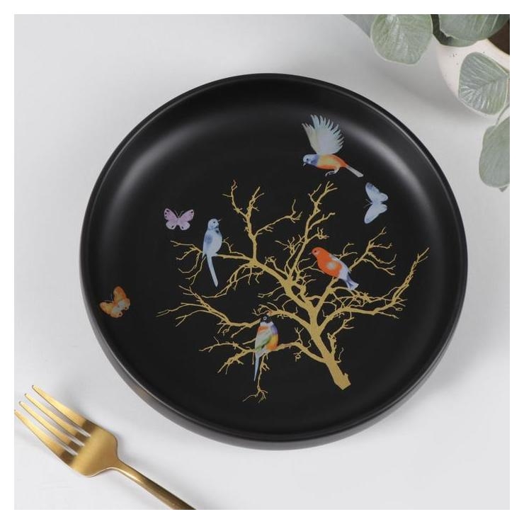 Тарелка обеденная «Колибри», 21×4 см, цвет черный