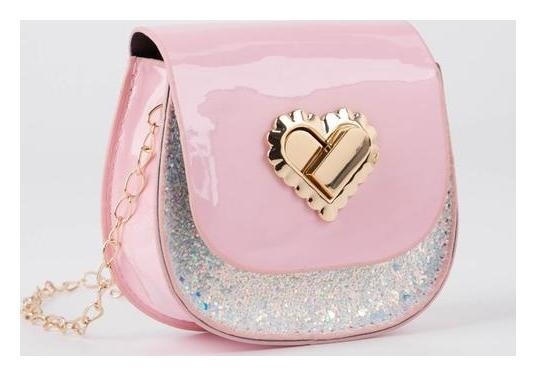 Сумка детская, отдел на замке, длинная цепь, цвет розовый, «Сердце»  
