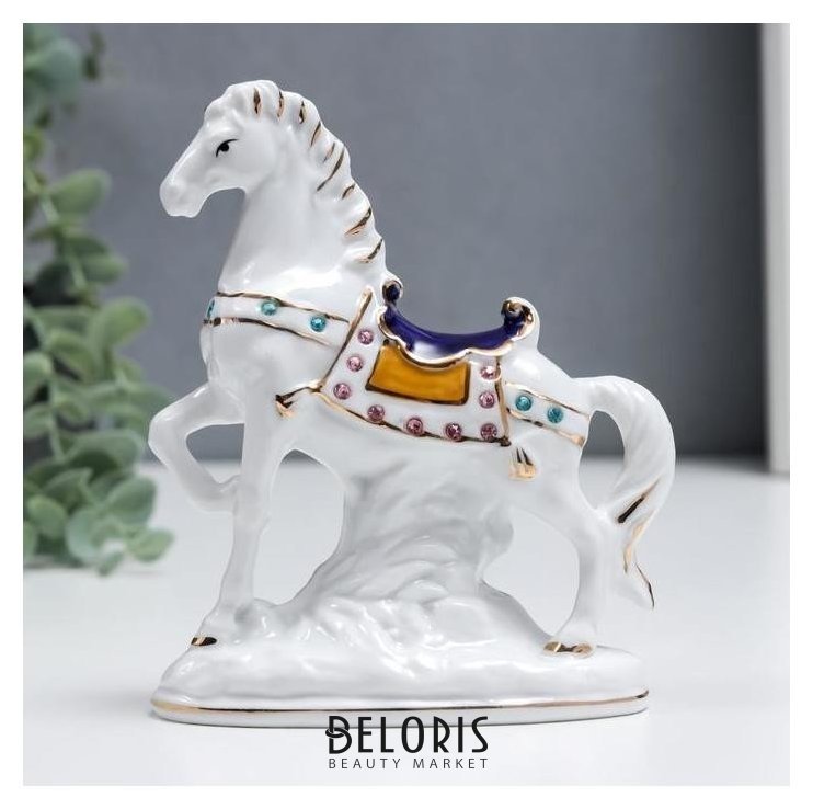 Сувенир керамика Конь с попоной стразы 15 см NNB