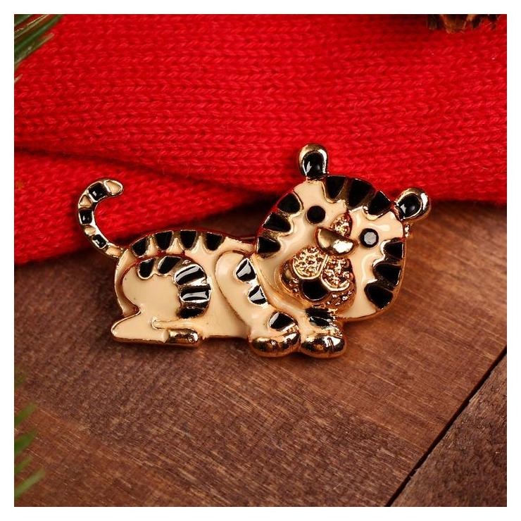 

Брошь новогодняя "Тигр", цвет чёрно-белый в золоте