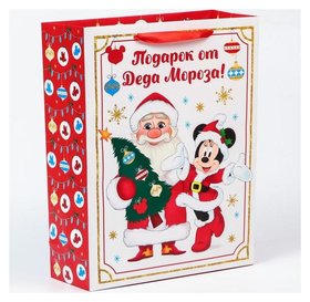 Пакет ламинат вертикальный "Подарок от деда мороза", микки маус и друзья, 31х40х11,5 Disney