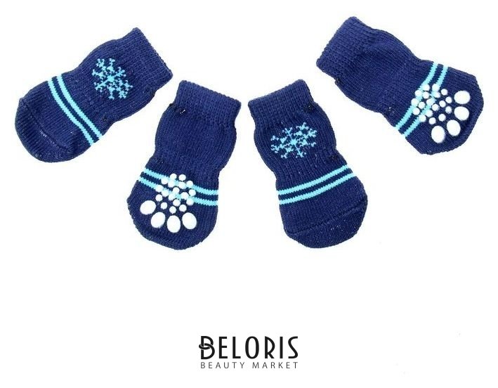 Носки нескользящие Снежинка, размер L (3,5/5 * 8 см), набор 4 шт, темно-синие Пижон