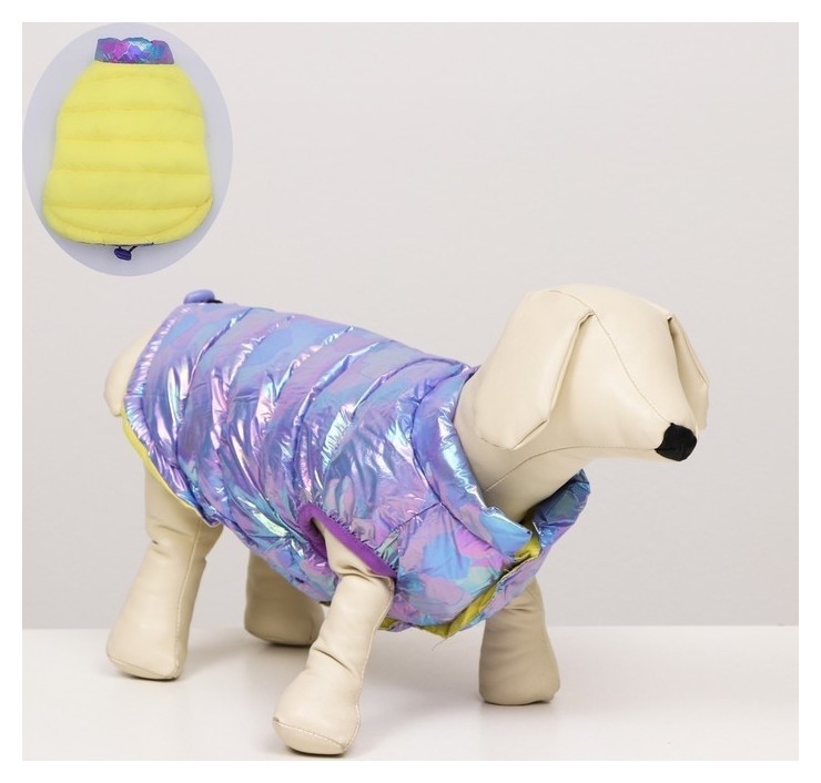 

Куртка для собак двухсторонняя с утяжкой, размер 10 (ДС 25, ОГ 34,ош 24),фиолетовая/жёлтая