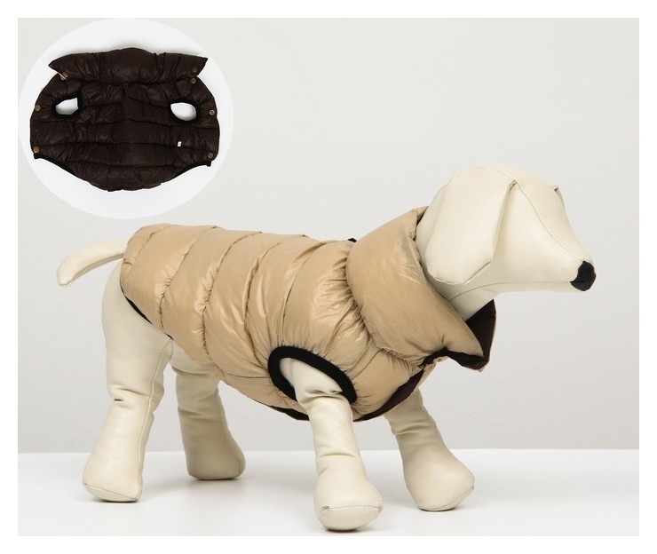Куртка для собак двухсторонняя с воротником, M50 (ДС 48, ОШ 53, ОГ 74), бежевая/коричневая
