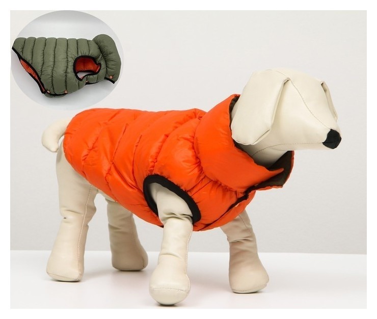 Куртка для собак двухсторонняя с воротником, S35 (ДС 34, ОШ 33, ОГ 44), оранжевая/зелёная
