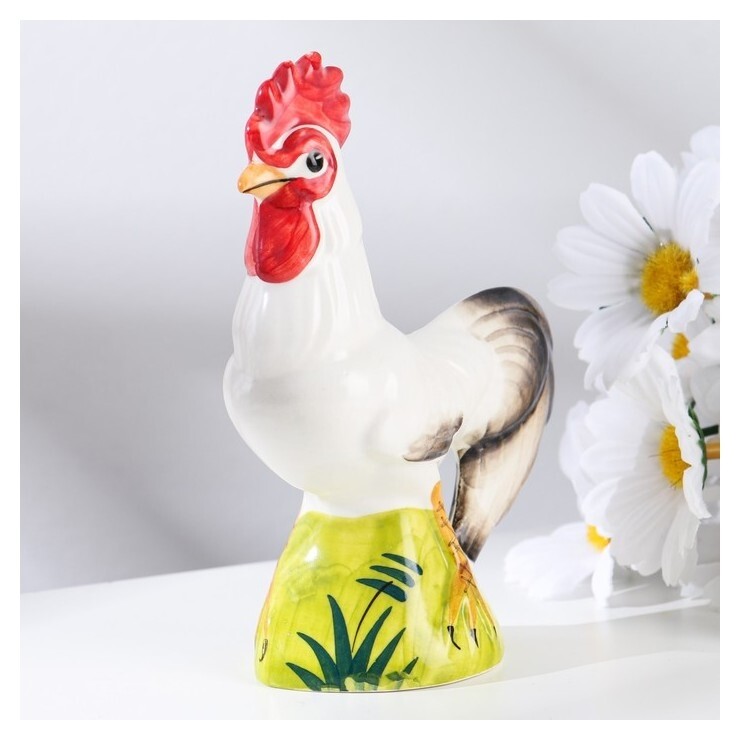 Статуэтка фарфоровая «Петух белый» авторская роспись 12,5 см  Весёлый фарфор (Чайник)