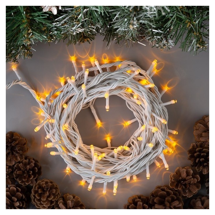 

Гирлянда "Нить" 10 м, Ip44, умс, белая нить, 100 Led, свечение жёлтое, 220 В