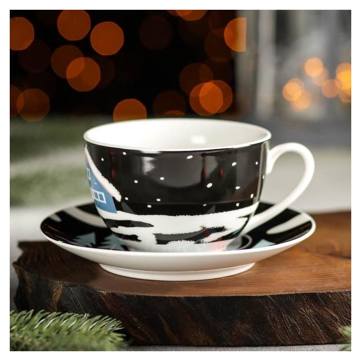 Чайная пара Magistro «Новый год. домик», чашка 250 мл, блюдце D=15 см