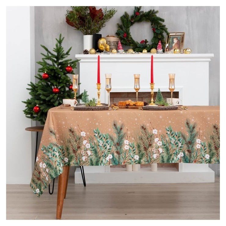 

Скатерть новогодняя этель «Новый год: Fir Branches» 144х220см, 100% хл, 190г/м2