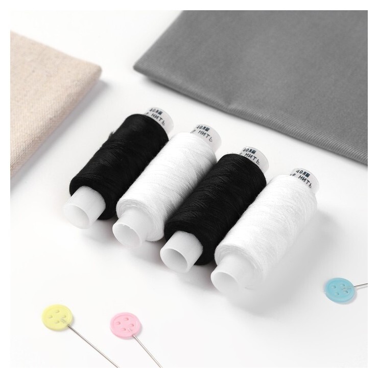 Набор ниток 40лш, 170 м, 4 шт, цвет белый/чёрный  Красная нить