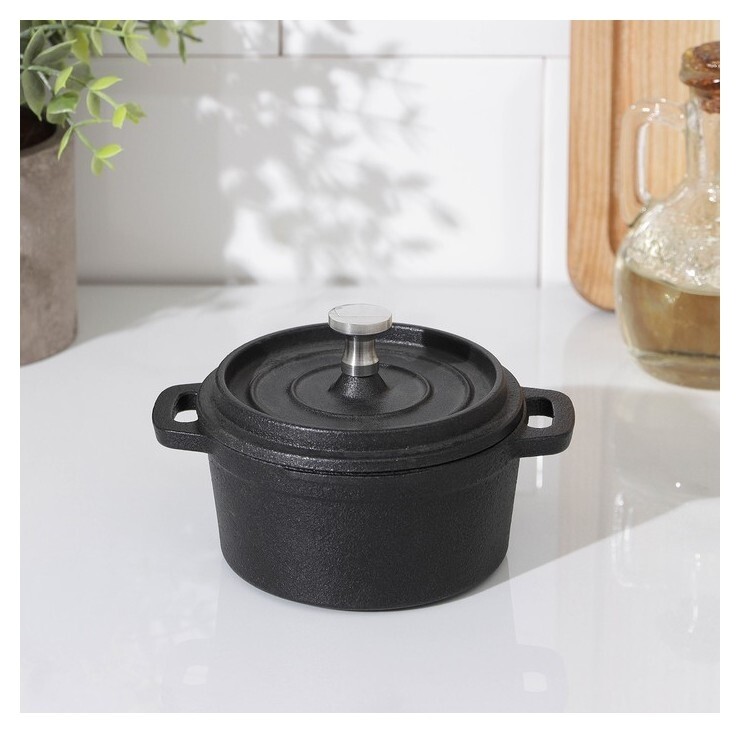 Кастрюля Volcano, 13×10×6 см, для подачи, цвет чёрный  