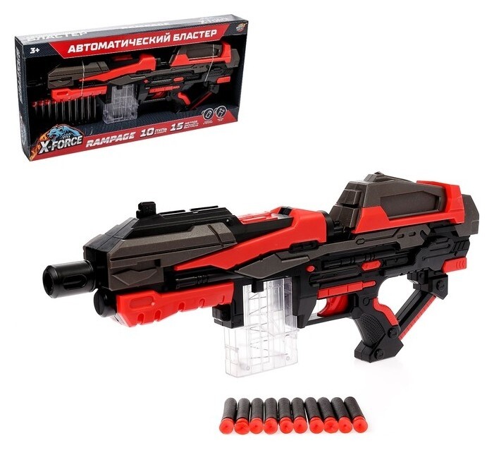 Автоматический бластер Rampage, стреляет мягкими пулями, работает от батареек  Woow toys